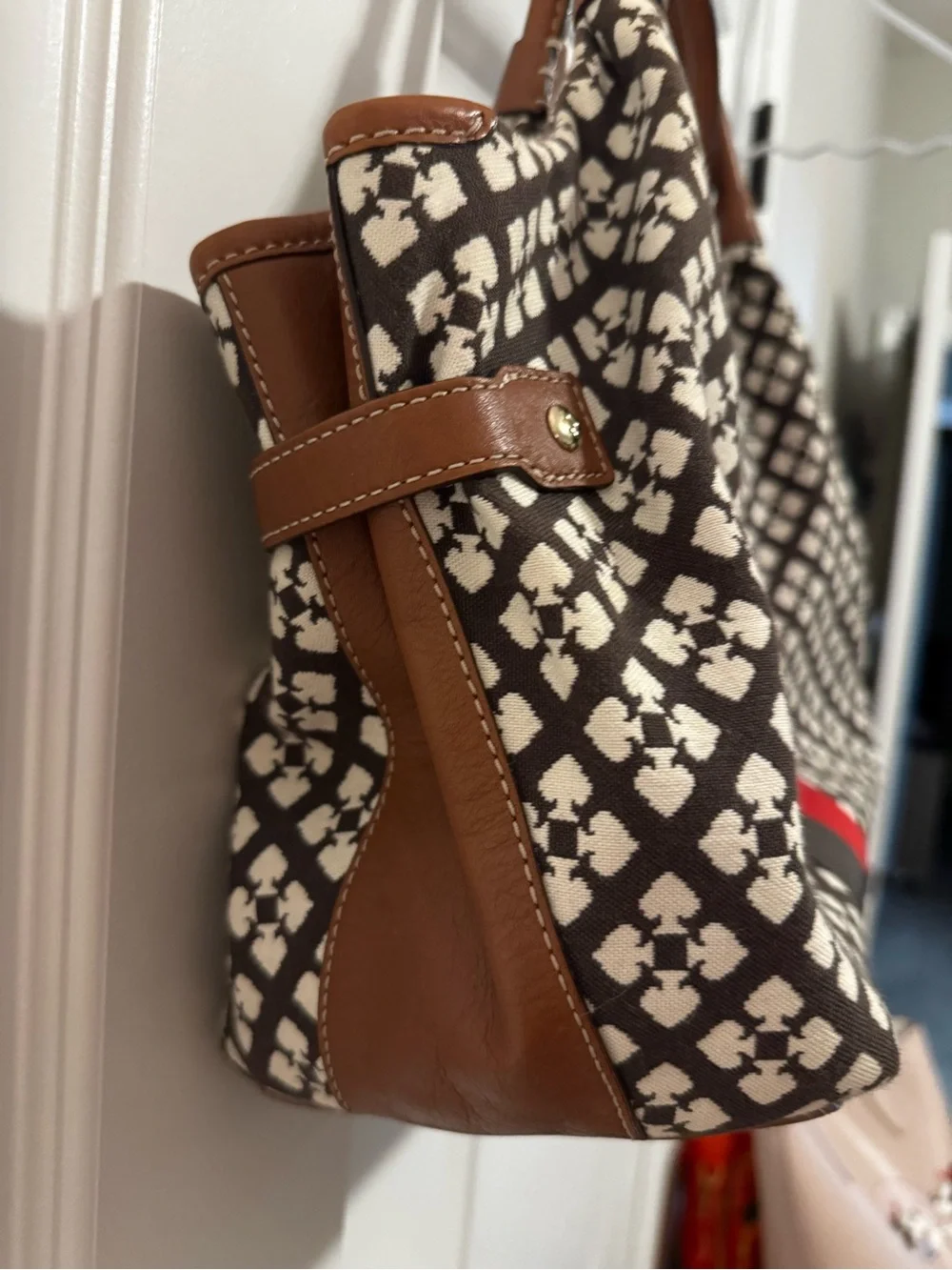 kate spade Brown & White Spade Logo Patterned Shoulder Bag